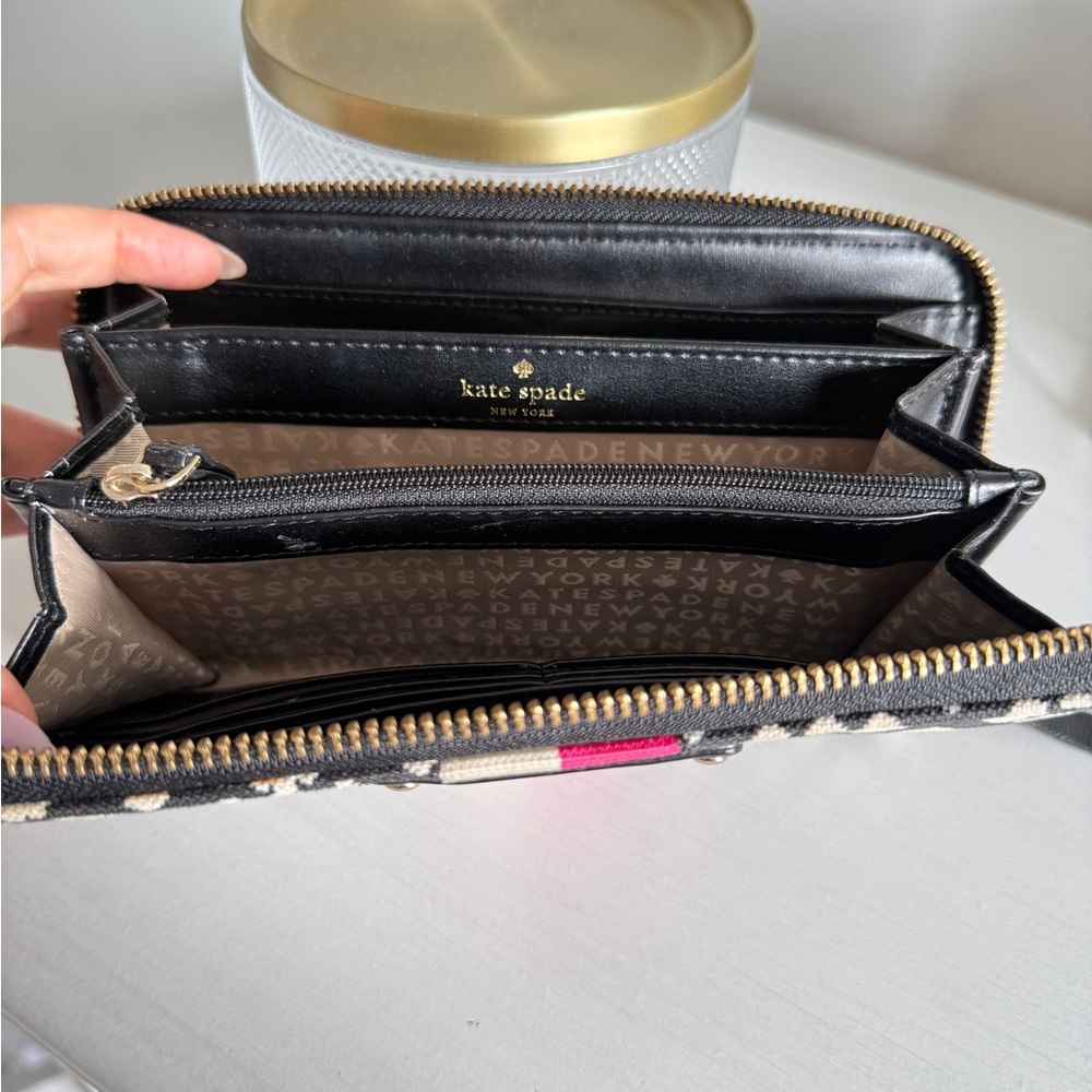Kate Spade Black and Cream Zip Wallet with Pink Accent - Picture 5 of 6